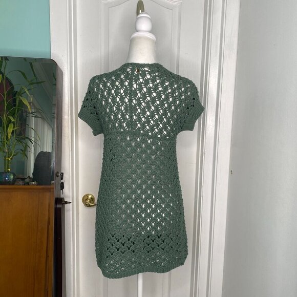 Free People Green Open Knit Crochet 2 Button Top, Size XS #343 - Picture 5 of 11